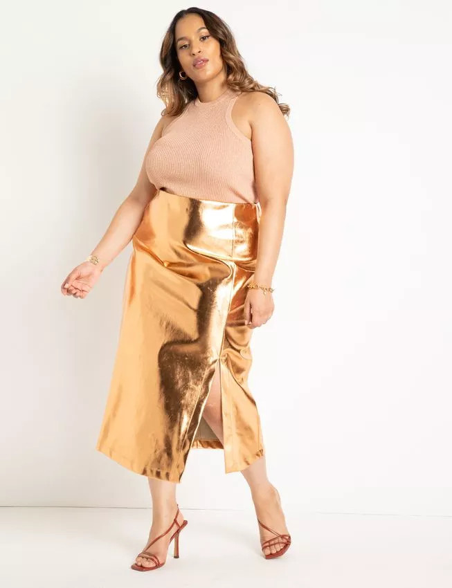 Metallic Column Midi Skirt | Eloquii