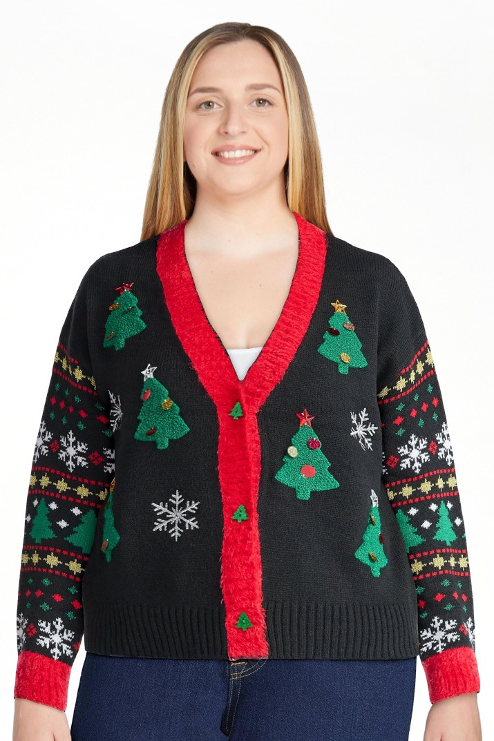 Women's Embellished Button Front Christmas Cardigan from Holiday Time, Sizes XS-XXXL | Walmart (US)