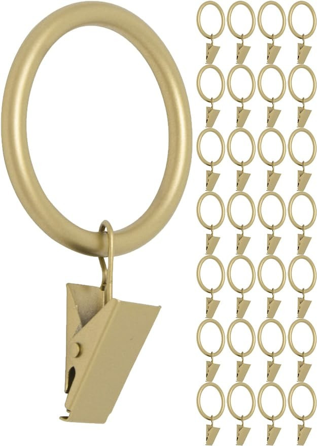 Meriville Drapery Curtain Rings with Clip - 1.5-Inch Inner Diameter, Fits Up to 1 1/4-Inch Rod, S... | Amazon (US)