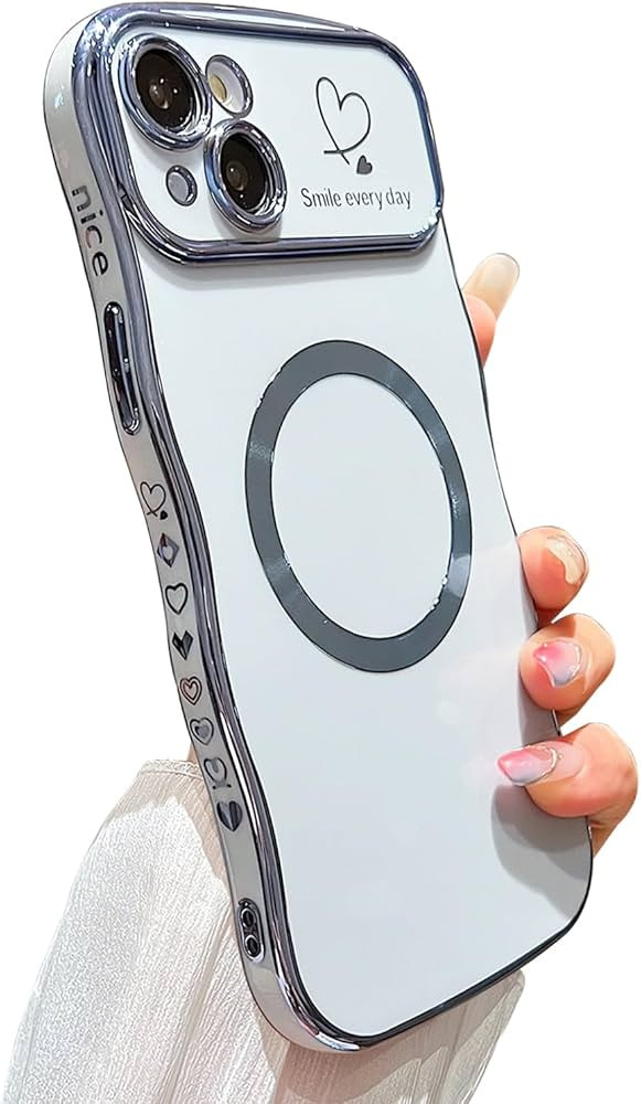 for iPhone 13 Case Magnetic,for Women Girls Soft Cute Wave Frame Curly Shape Love Heart Luxury Pl... | Amazon (US)