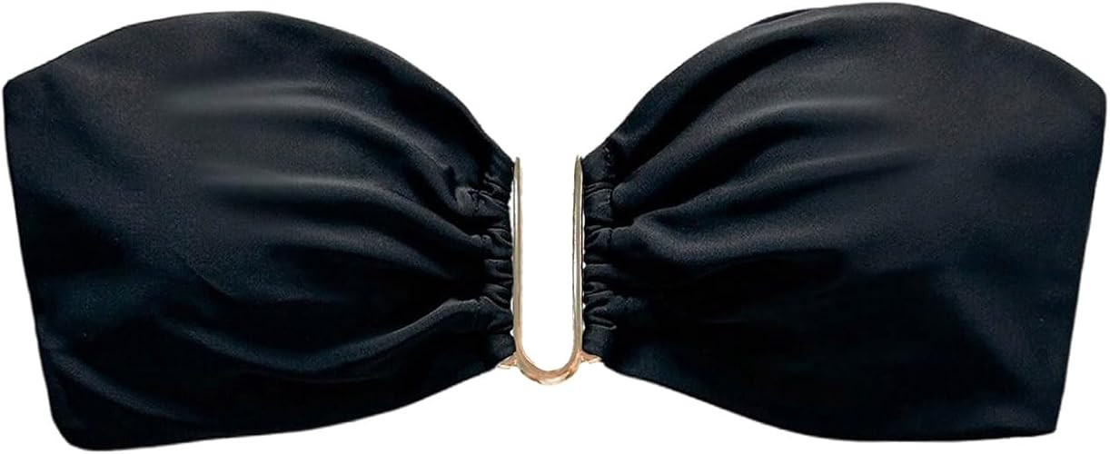 GORGLITTER Women's Bandeau Bikini Top Strapless Ruched Metal Linked Beach Vacation Swimsuit Bathi... | Amazon (US)