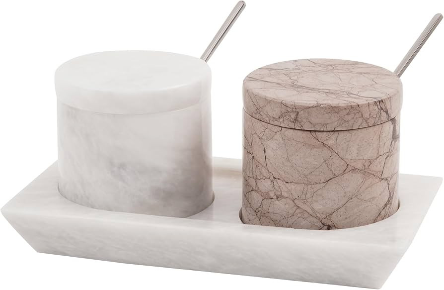 Radicaln Marble Salt Cellar with Lid and Tray 3'' Inches White and Marinara Handmade Salt Dispens... | Amazon (US)