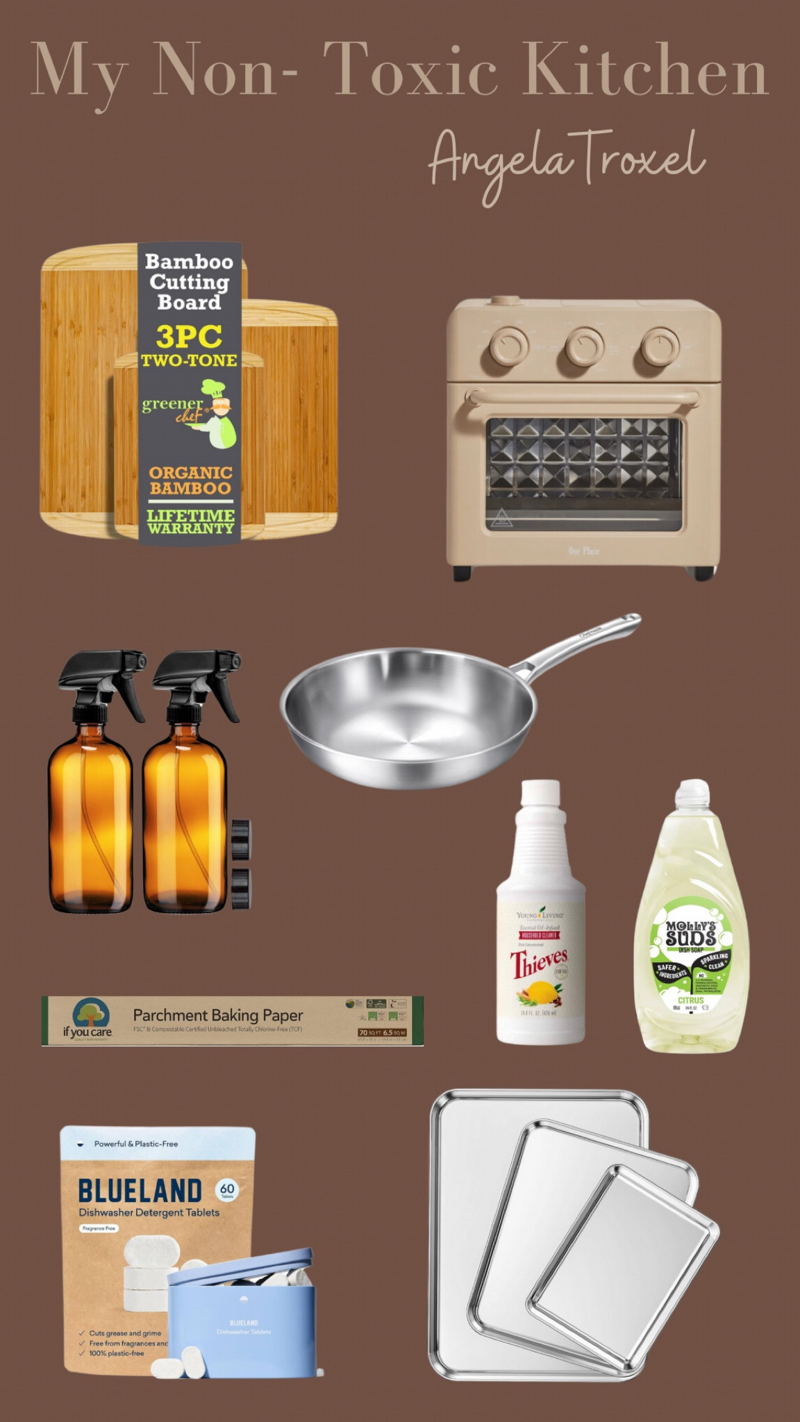 My Non- Toxic kitchen favorites. Wood cutting boards, stainless steel, cookie sheets, thieves, molly suds, parchment paper, kitchen decor, pans. Organic, toxin free, no bpa, palates, pfas, aluminum .

#LTKHome #LTKCyberWeek #LTKHoliday