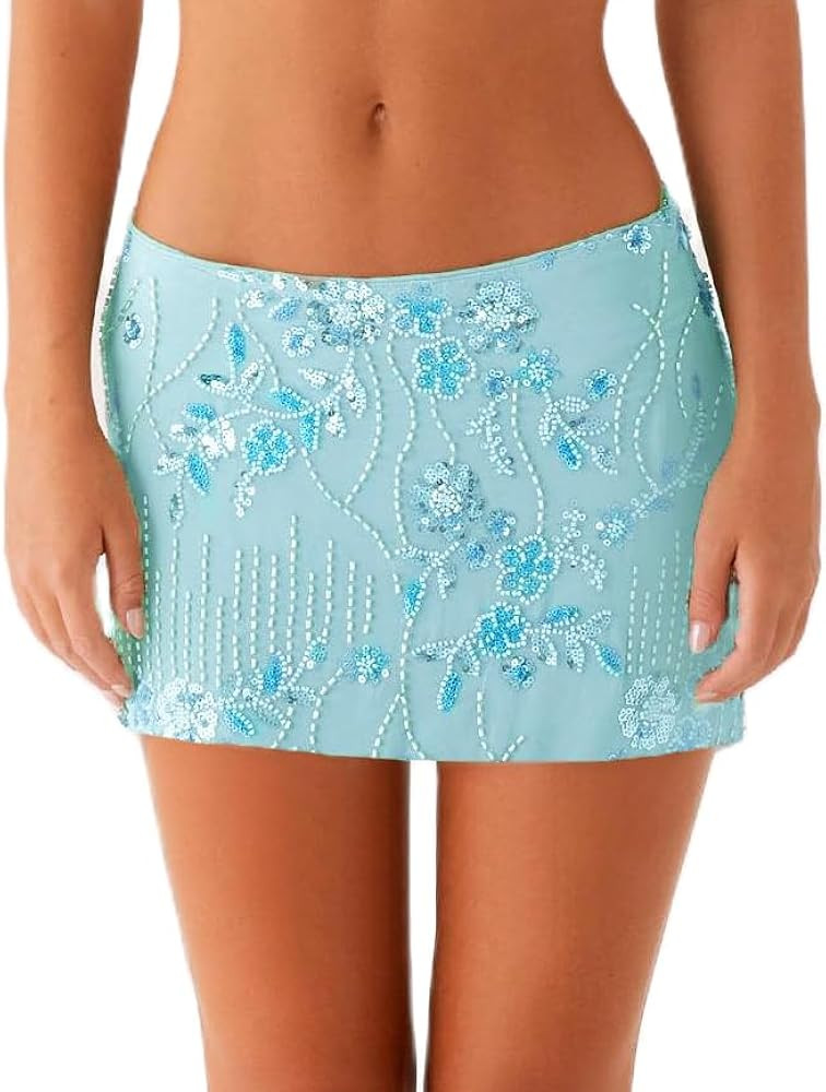 Women Y2K Sequin Mini Skirt Side Slit Tie Up Sparkly Short Skirt Shiny Glitter Pencil Skirts Part... | Amazon (US)