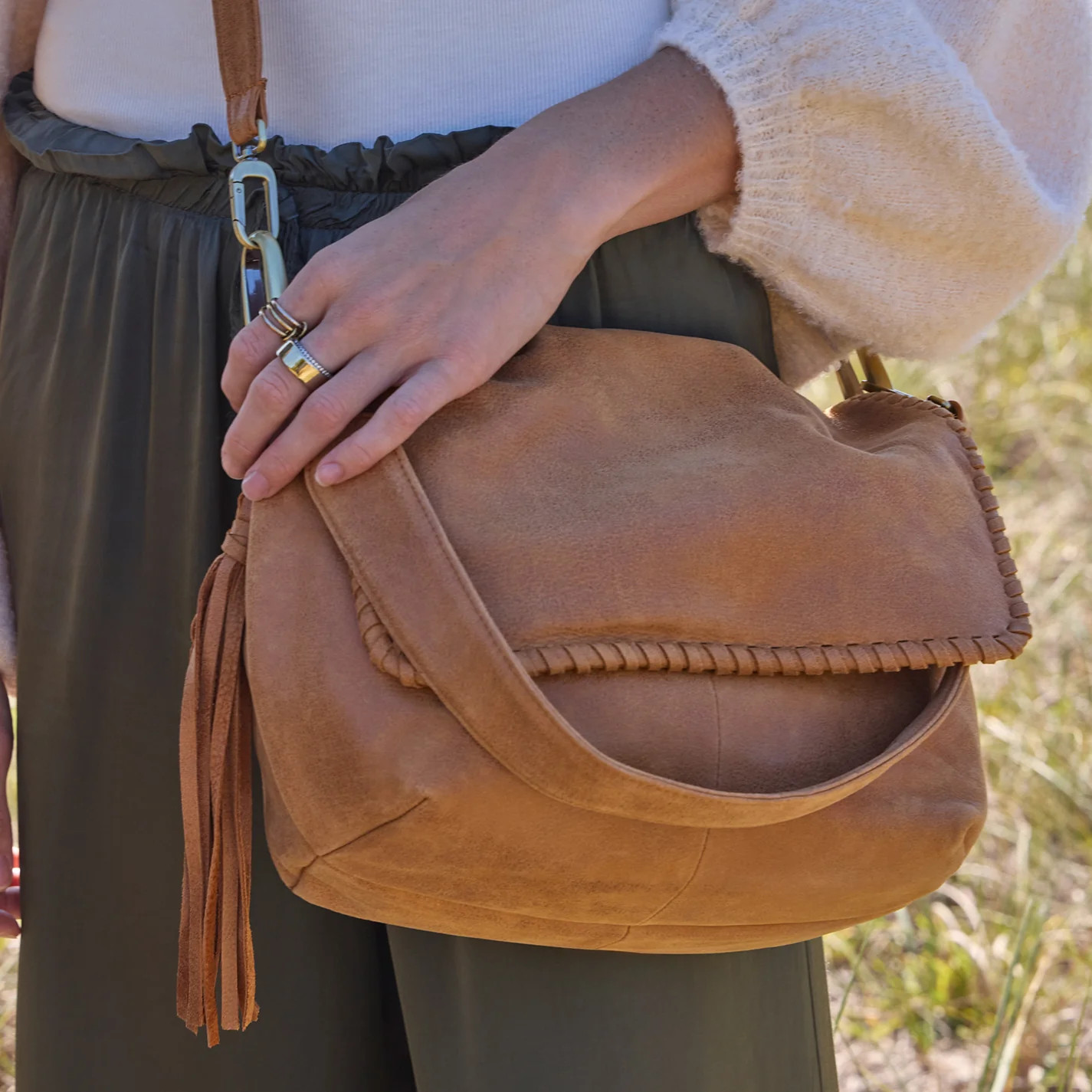 Harley Convertible Shoulder Bag In Buffed Leather - Whiskey | HOBO Bags