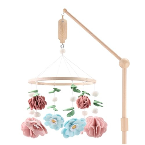 The Peanutshell Crib Mobile for Girls - Wooden Musical Baby Crib Mobile with 12 Lullabies, Wildflower Baby Floral Nursery Decor | Amazon (US)