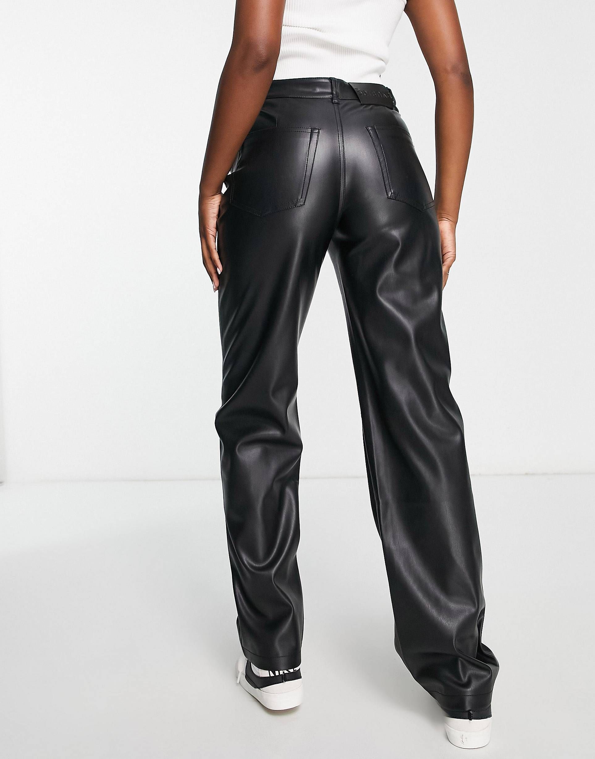 Bershka straight leg faux leather trouser in black | ASOS (Global)