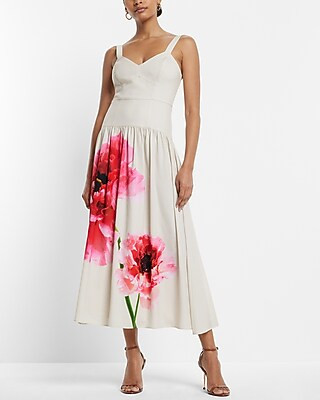 Floral V-Neck Corset Midi Dress | Express