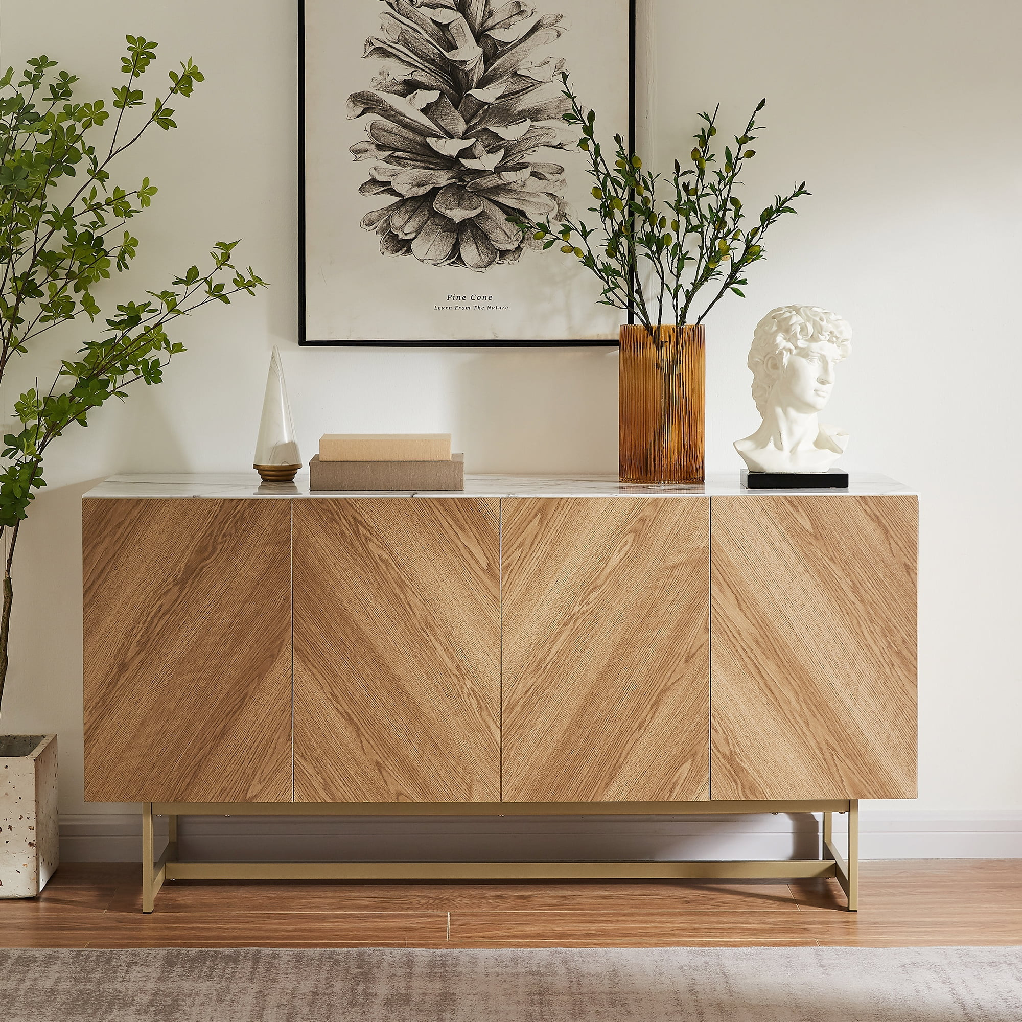 Roomfitters 57 inch Faux Marble Top TV Stand Entryway Credenza Sideboard Cabinet Buffet Console T... | Walmart (US)