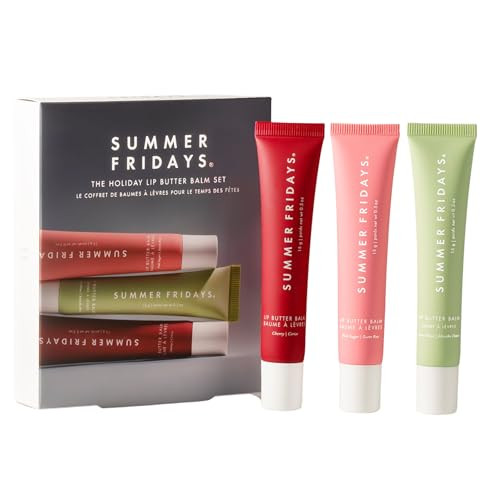 Summer Fridays Holiday Lip Butter Balm Set - Conditioning Vegan Lip Balm for Instant Moisture, Shine & Hydration - Includes Cherry, Sweet Mint & Pink Sugar (3 Count) | Amazon (US)