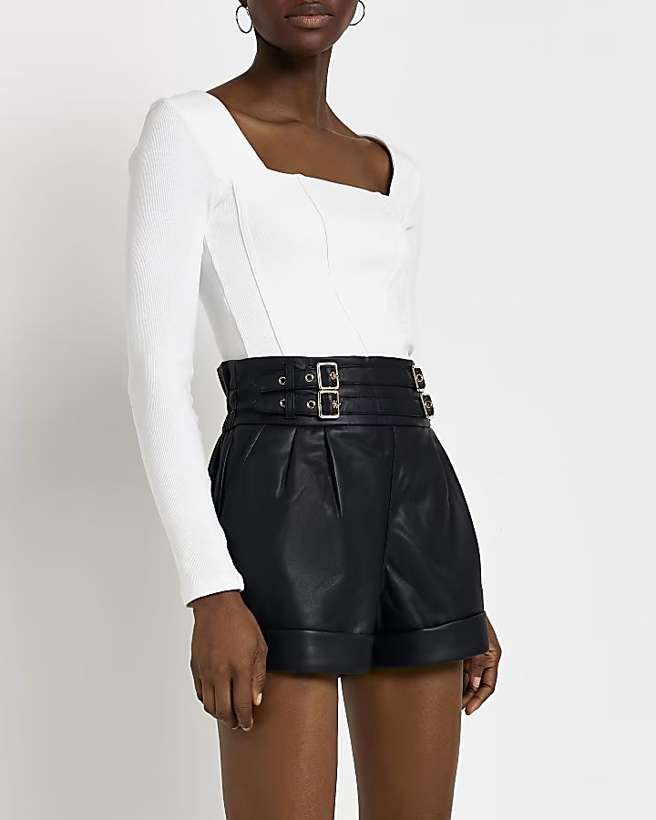 Black faux leather paperbag shorts | River Island (UK & IE)