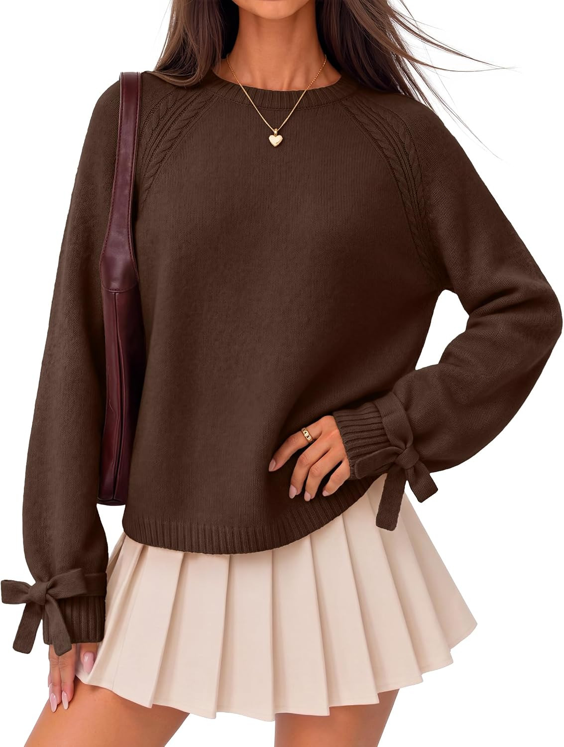 ZESICA Womens Fall Cute Bow Cable Knit Pullover Cozy Sweaters | Amazon (US)