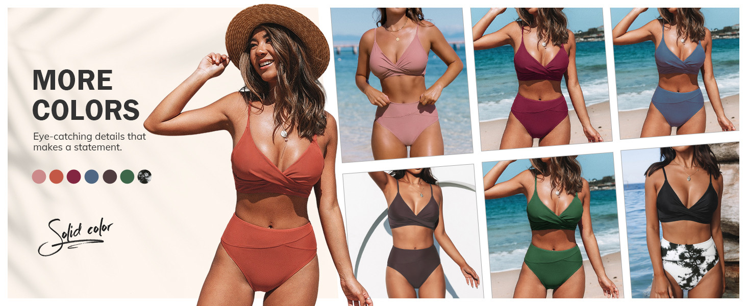 CUPSHE Women's Bikini Sets Two Piece Swimsuit High Waisted V Neck Twist Front Adjustable Spaghett... | Amazon (US)