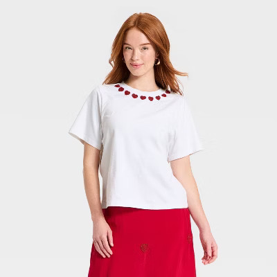 Women's Valentine's Boxy Graphic Heart T-Shirt - A New Day™ White L | Target