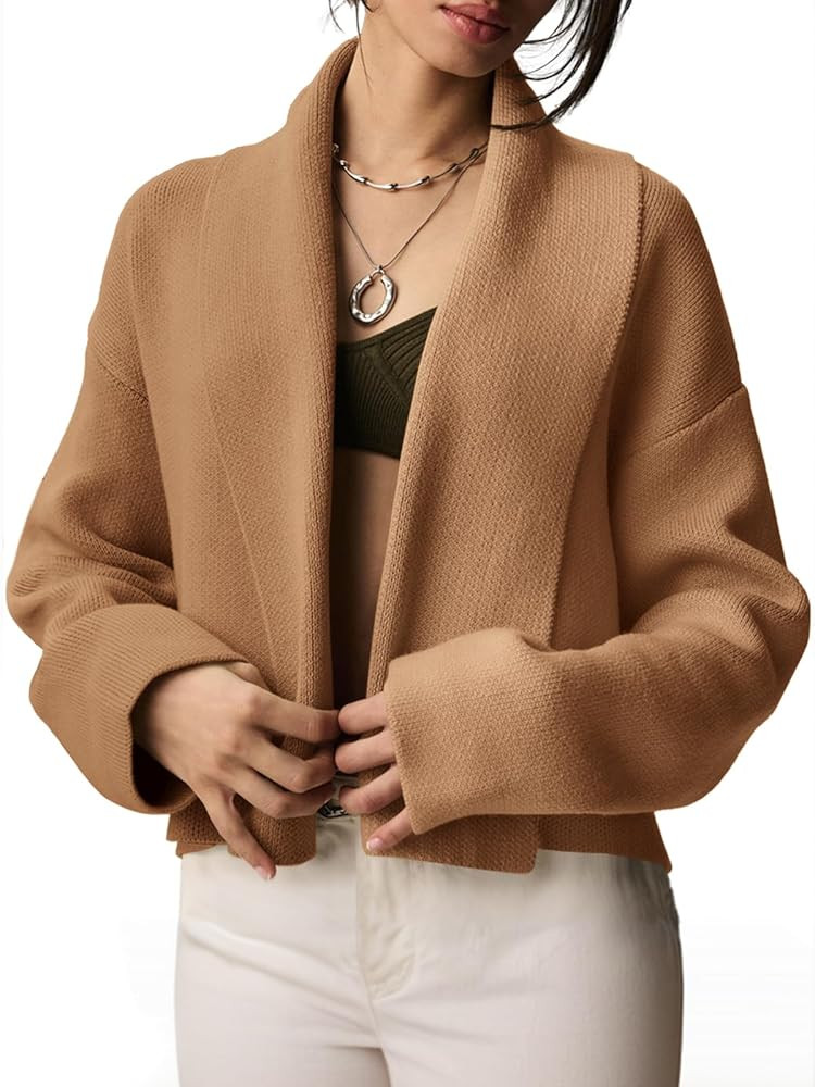 Saodimallsu Womens Cropped Cardigan Open Front Shawl 2026 Fall Trendy Long Sleeve Sweater Jacket | Amazon (US)