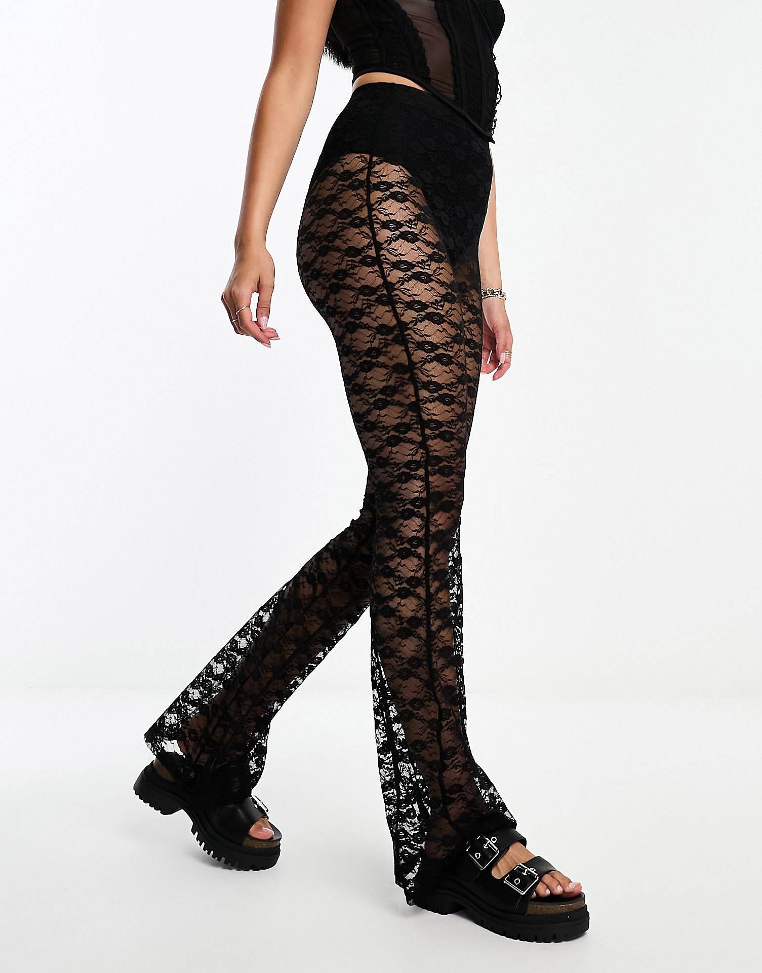 Miss Selfridge lace kickflare pants in black | ASOS (Global)