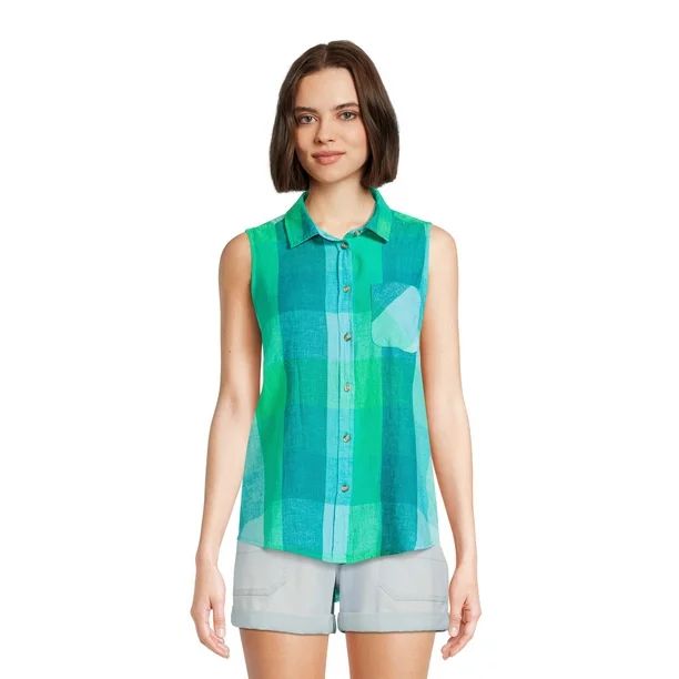 Time and Tru Women's Sleeveless Button-Down Shirt | Walmart (US)