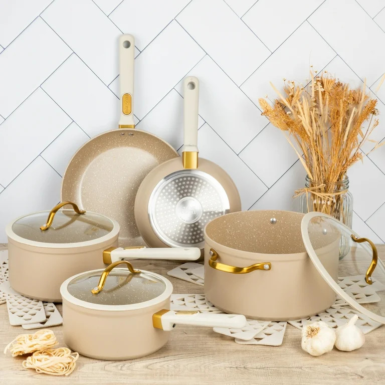 Thyme & Table Non-Stick 12-Piece Granite Cookware Set, Taupe - Walmart.com | Walmart (US)