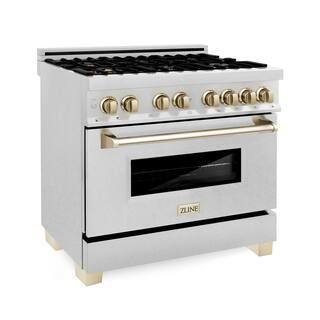 ZLINE Kitchen and Bath Autograph Edition 36 in. 4.6 cu. ft. Dual Fuel Range with Gas Stove and El... | The Home Depot