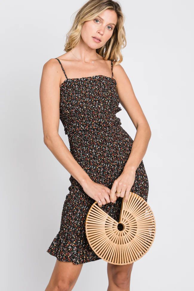 Black Ditsy Floral Smocked Fitted Dress | PinkBlush Maternity