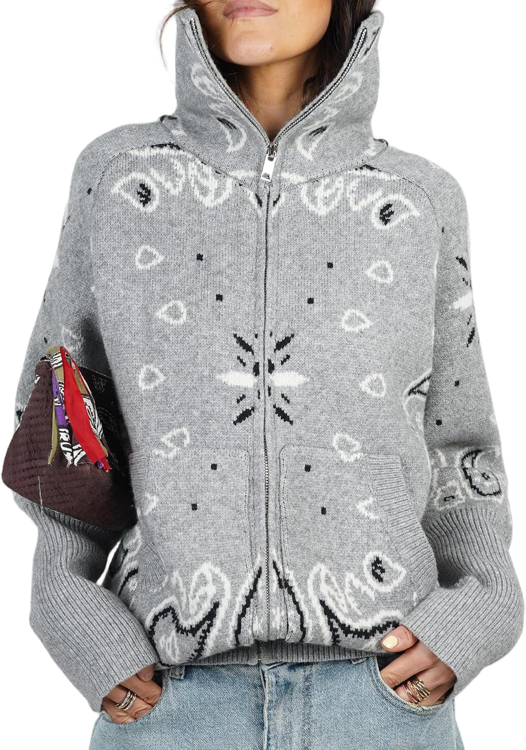 SeeLuNa Women's Knit Cardigan Long Sleeve Stand Collar Zip Up Ribbed Sweaters Jacket Casual Chunky Fall Outerwear with Pocket | Amazon (US)