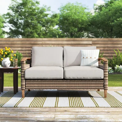 Courson 51" Wide Outdoor Teak Loveseat with Cushions | Wayfair North America