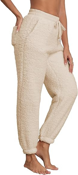 Famulily Womens Winter Sherpa Fleece Sweatpants Drawstring Waist Joggers Pants Thick Thermal Trou... | Amazon (US)