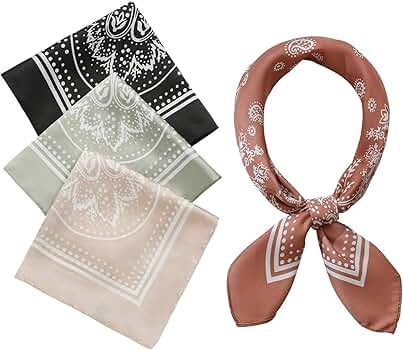 4 Pcs 26.5×26.5 inches Silk Feel Satin Square Head Scarves for Women Neck Hair Scarves Hair Band... | Amazon (US)