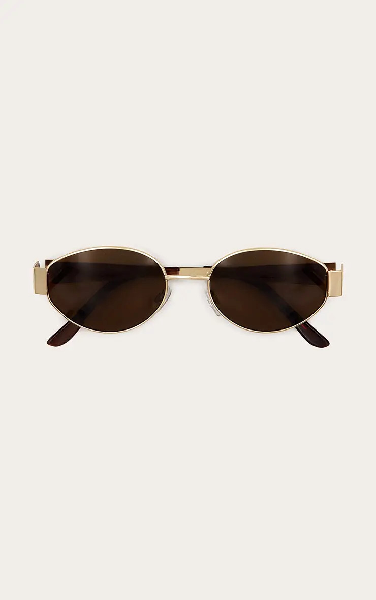 Gold Slim Round Sunglasses | PrettyLittleThing UK