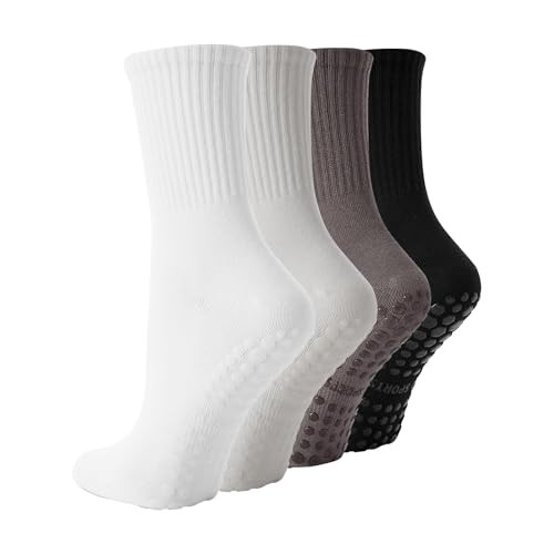 TOAMOUR 4 Pairs Pilates Socks with Grips for Women, Non Slip Yoga Socks, Athletic Crew Socks Ballet Barre Dance Workout Socks | Amazon (US)