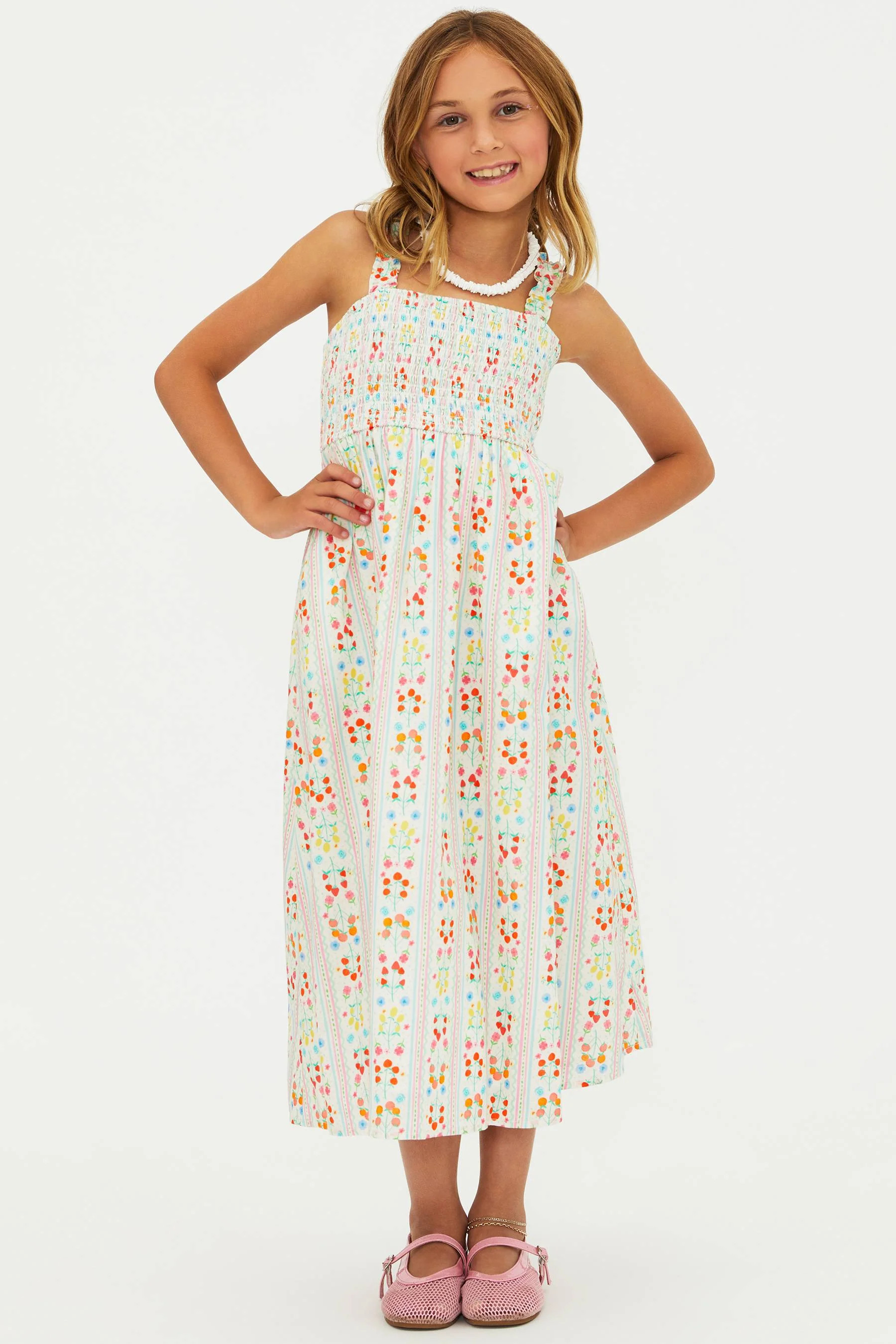 Little Cari Dress Fruit Blooms | Girls Ivory Floral Maxi Dress | Beach Riot | Beach Riot