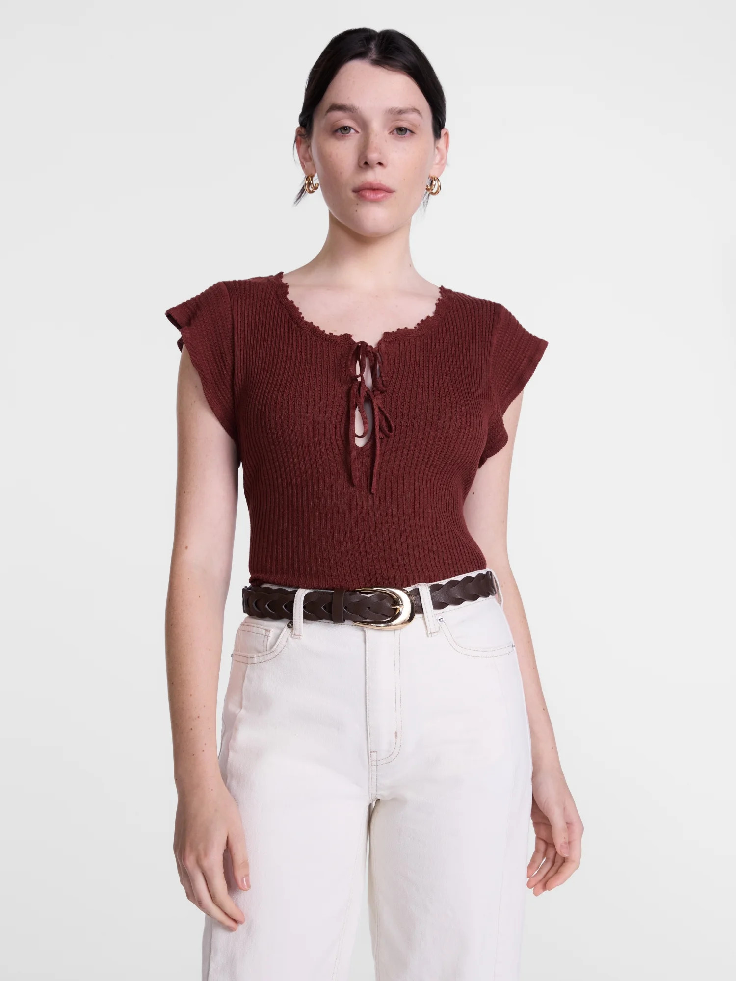 Scenario Women's Tank Sweater with Short Flutter Sleeves, Lightweight, Sizes XS-XXXL | Walmart (US)