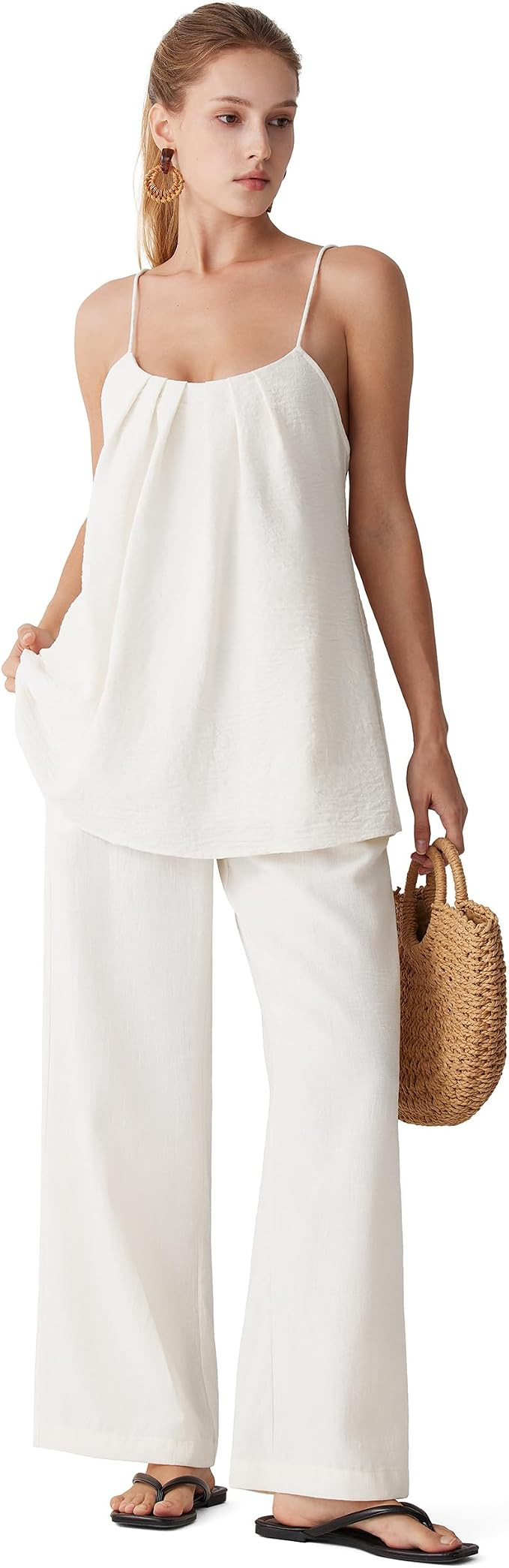 MOOSLOVER Women Linen Summer Two Piece Sets Backless Lounge Outfits Sets Travel Beach Vacation Cl... | Amazon (US)