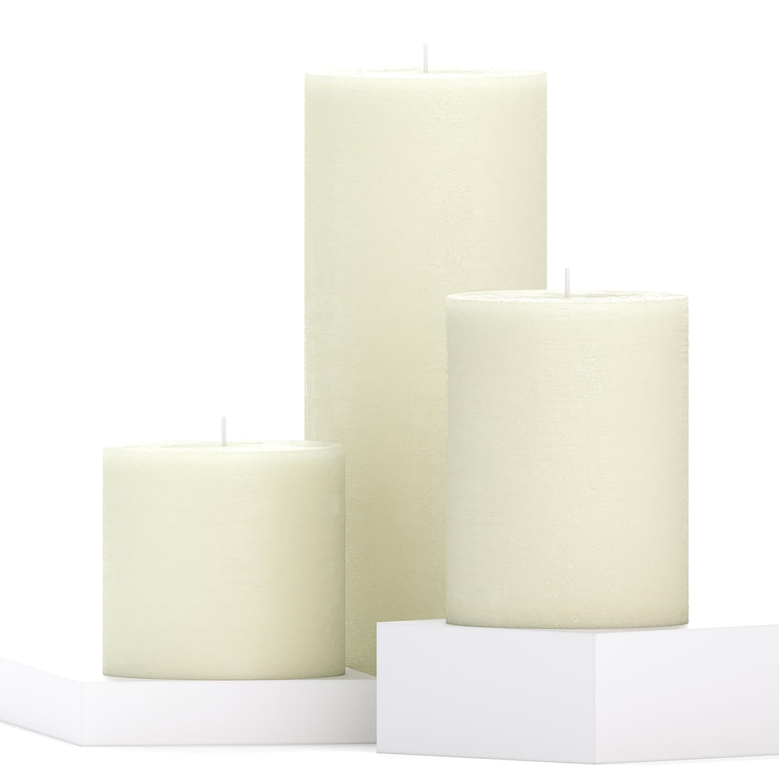 CANDWAX Assorted Pillar Candles Set of 3 – Sizes 3", 4", 8" Unscented Dripless Large Candles, R... | Amazon (US)