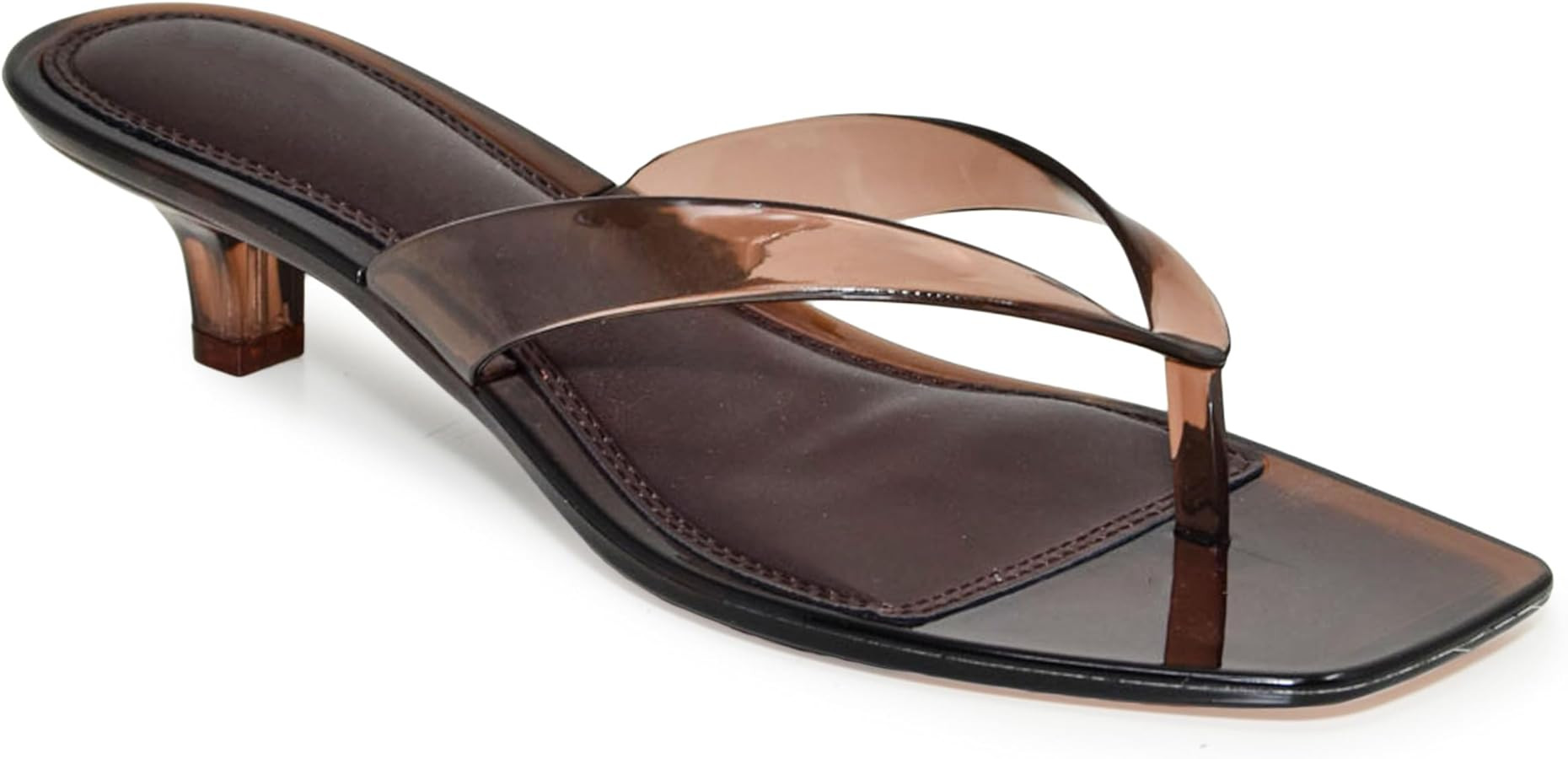 Wild Diva ROMANIA-01 Clear Jelly Square Toe Flip Flop Kitten Heel Sandals | Amazon (US)