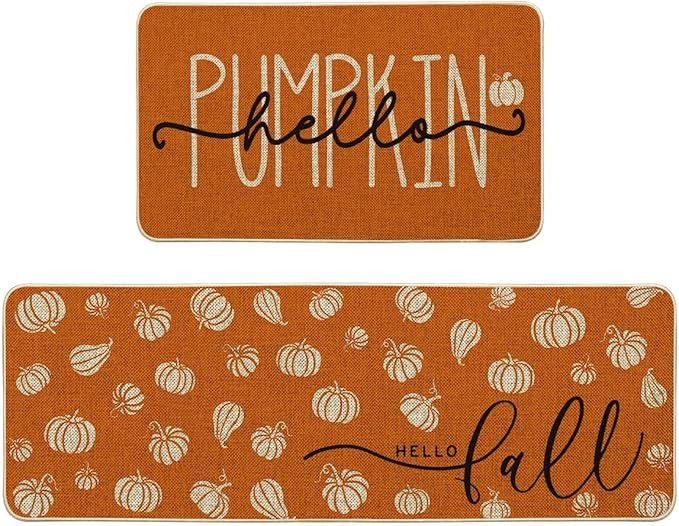 Artoid Mode Orange Hello Pumpkin Fall Kitchen Mats Set of 2, Autumn Home Decor Low-Profile Kitche... | Amazon (US)