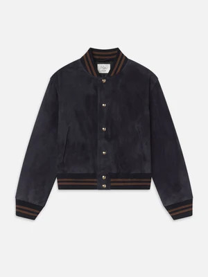 The Ritz Suede Varsity Jacket -- Dark Navy Multi | Frame Denim