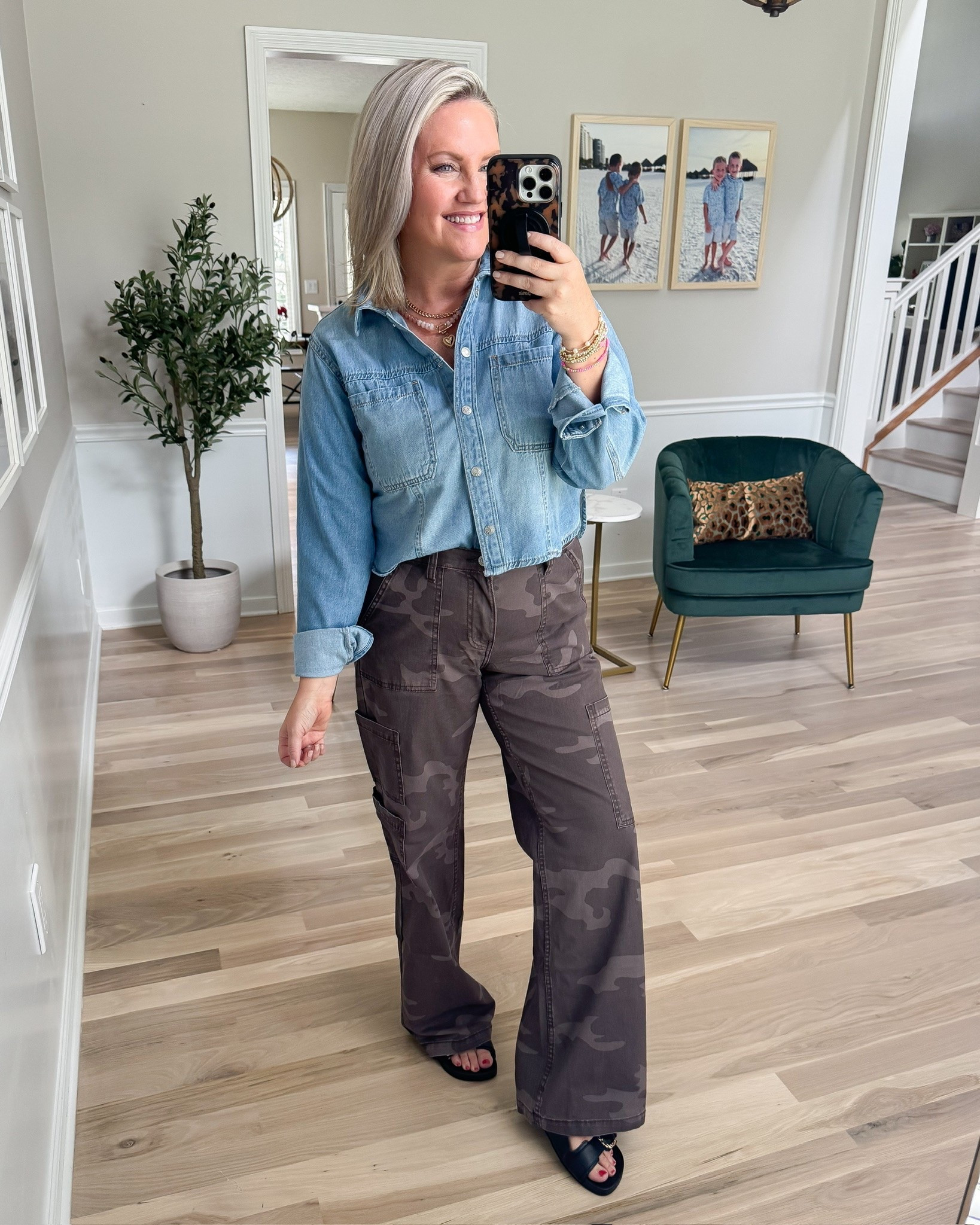 Two of my recent bestsellers in one outfit, and I can see why you all loved them! The cropped denim shirt hits at such a good spot with higher-rise bottoms, and these camo pants have that relaxed wide-leg shape that makes them feel a little different from my usual denim.

Size S pants, M top

bestsellers, denim shirt, camo pants, wide leg pants, casual outfit, fall outfit, transitional style, everyday fashion, printed pants, lovelylifestyling

#LTKootd #LTKdayinmylife #LTKSeasonal