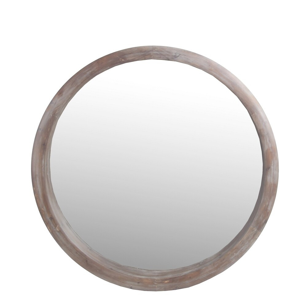 Privilege Whitewashed Natural Wood Round Mirror | Bed Bath & Beyond