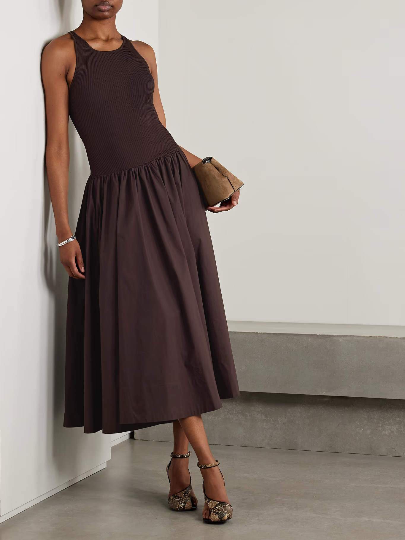 Yamila ribbed-knit and cotton-blend poplin midi dress | NET-A-PORTER (US)