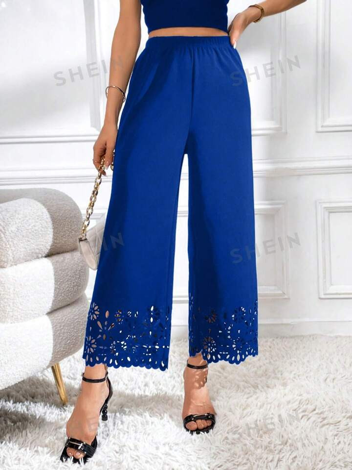 SHEIN Privé Laser Cut Out Wide Leg Pants | SHEIN
