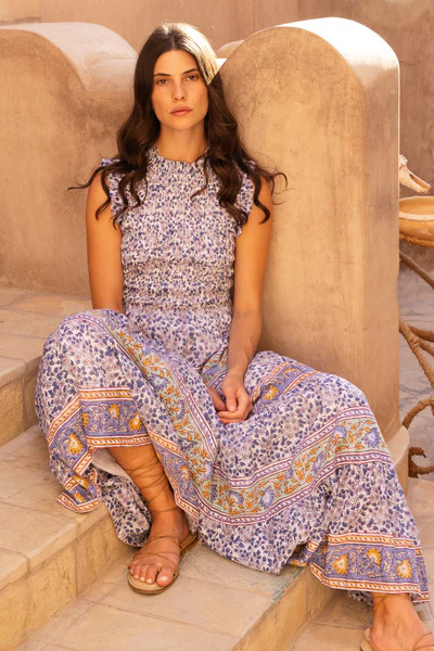 Sleeveless Smocked Maxi- Portland Blue | Oliphant Design