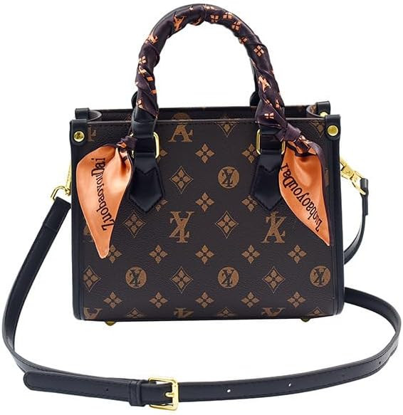 Designer Monogram Mini Tote Handbag, Brown Canvas with Leather Trim, Braided Handle, Crossbody St... | Amazon (US)