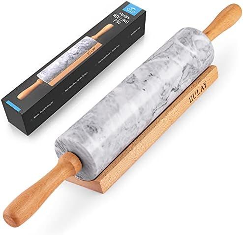 Zulay Kitchen 17-Inch Marble Rolling Pin With Stand - Polished Marble Rolling Pins For Baking - Long | Amazon (US)