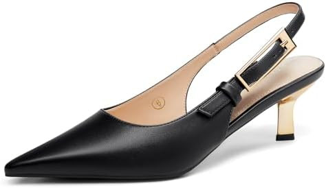 Coutgo Womens Slingback Kitten Heels Closed Pointed Toe Pumps Buckle Strap Wedding Party Dress Sh... | Amazon (US)