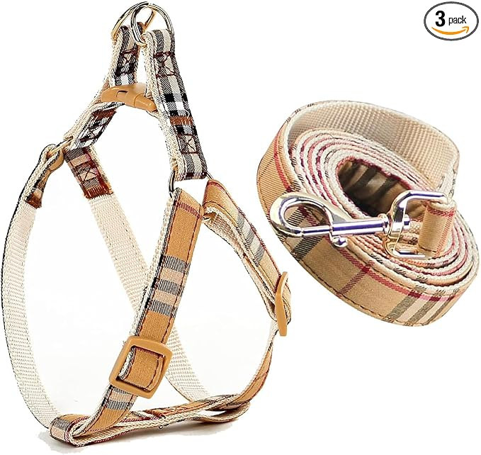 Cute Plaid Dog Harness & Leash Set, Adjustable No‑Pull Safety Buckle Harness for Medium Boy Gir... | Amazon (US)