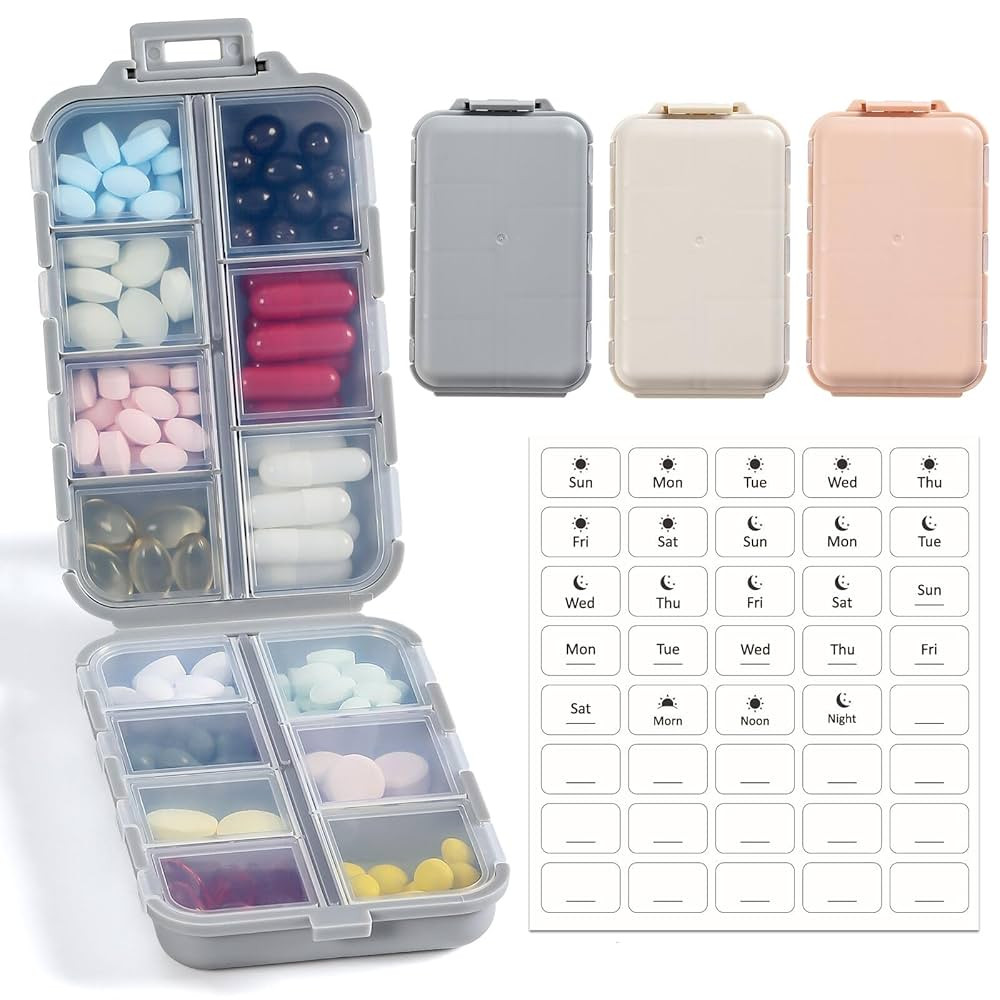 3 Pack, 14 GRIDS Travel Pill Organizer Box with Labels - Travel Medicine Case Kit - Pocket Daily ... | Amazon (US)