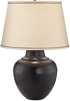 Brighton Rustic Table Lamp Hammered Bronze Metal Pot Beige Linen Drum Shade for Living Room Famil... | Amazon (US)