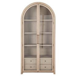 Gabby Elsa Natural Wood Glass Door Woven Rattan Drawer Arched China Cabinet | Kathy Kuo Home