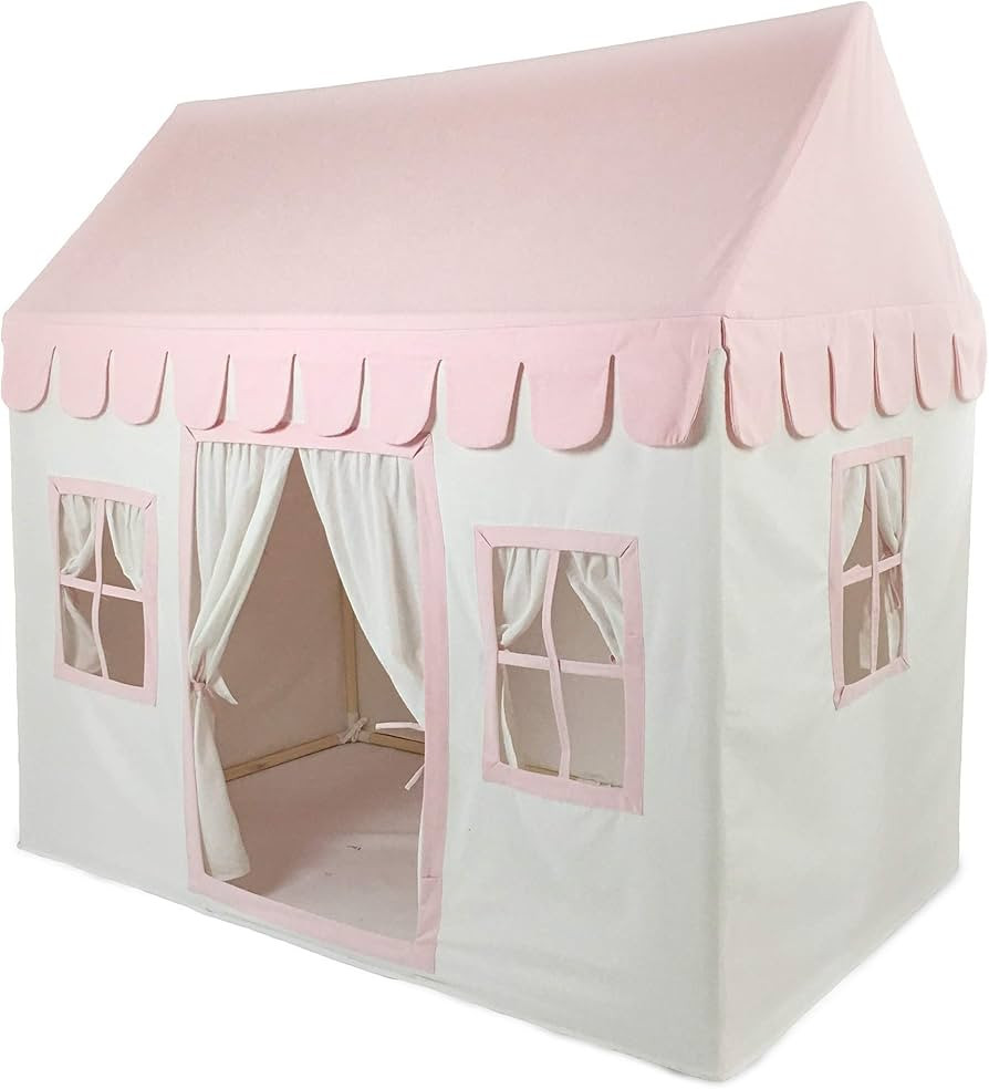 Kids Pink and White Playhouse | Indoor Play Tent | Cotton Canvas | Premium Quality (57" Wide x 36... | Amazon (US)